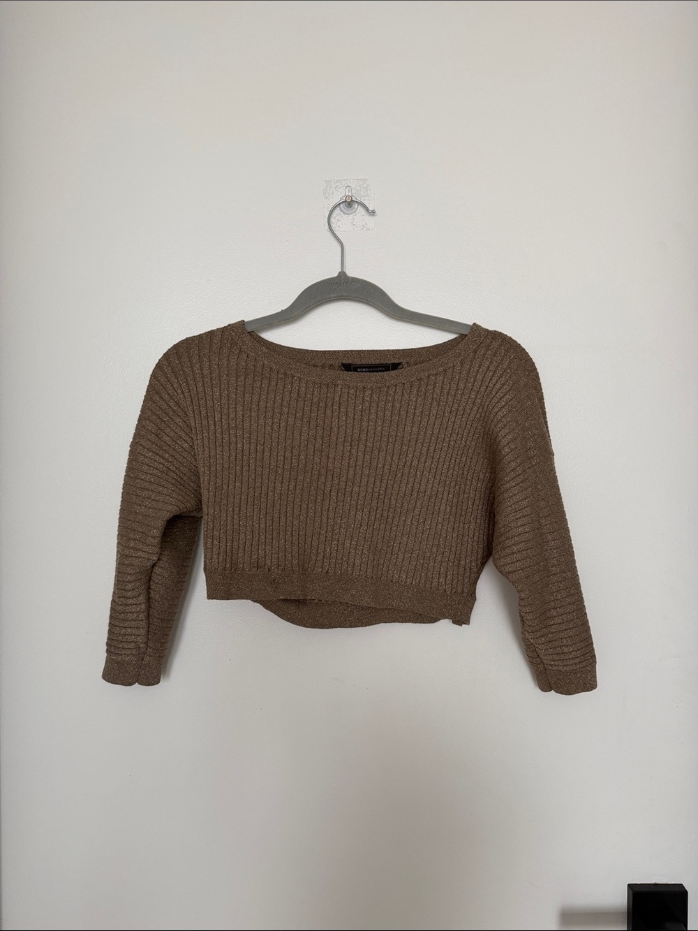 BCBGMaxAzria Cropped Ribbed Sweater - Brown